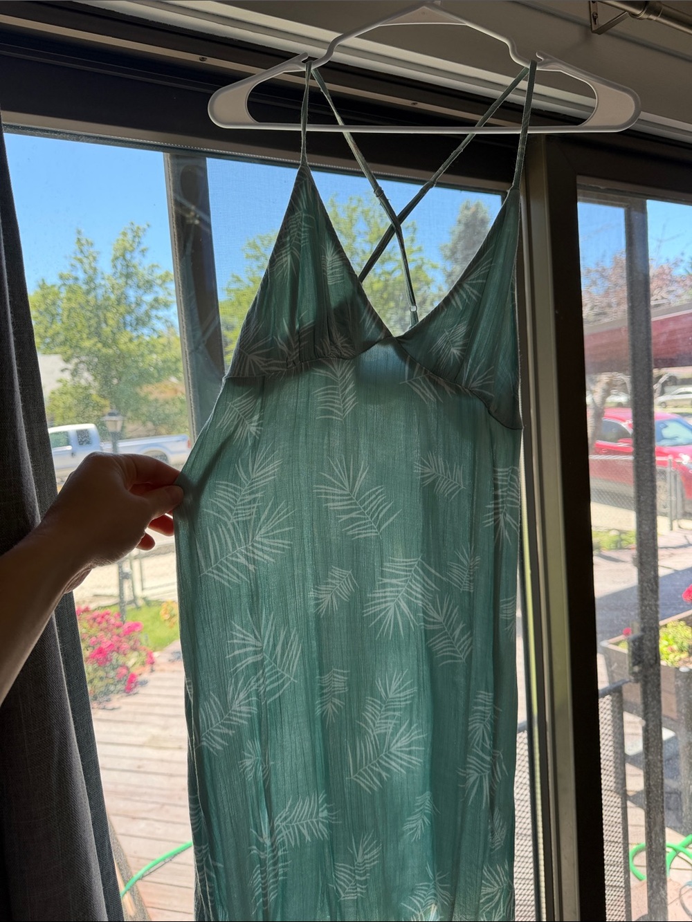 Volcom Teal Palm-Print Slip Dress